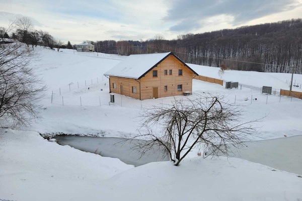 Foto van Vakantiehuis Wiśniowa met Zwembad en Bergen - Vakantiehuis in Iwierzyce - ExteriorWinter