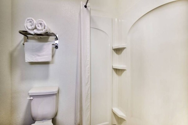 Foto van 1 queensize bed | Mob Acc RI Shwr Nsmk Minikoelkast - BathRoom