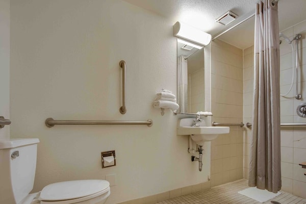 Foto van 1 tweepersoonsbed | Rolstoeltoegankelijke douche/minikoelkast - BathRoom