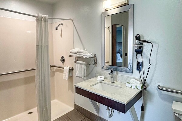 Foto van 1 kingsize bed|Mob Acc|RI Shwr|Nsmk|Micfridg - Vakantiehuis in Jackson - BathRoom