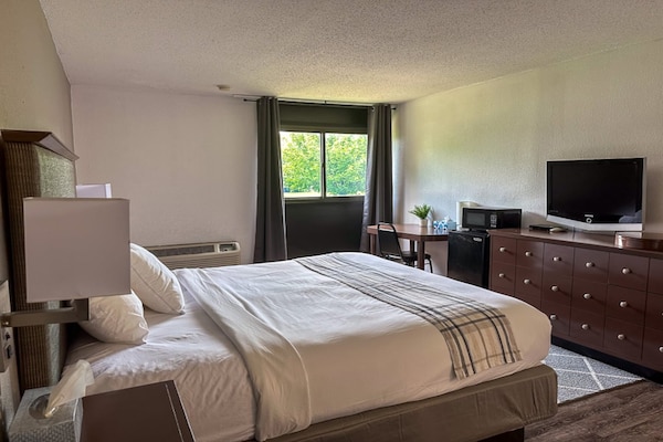 Foto van 1 kingsize bed | Mob Acc RI Shwr Nsmk Micfridg - Vakantiehuis in Rochester NY - BedRoom