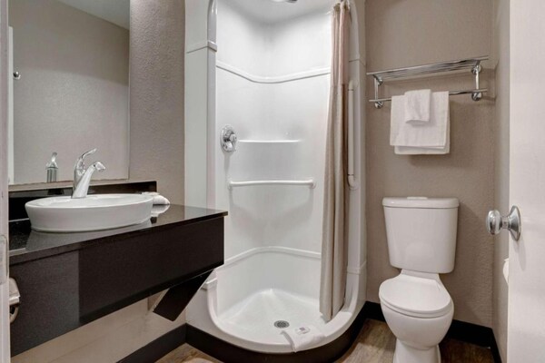 Foto van 1 tweepersoonsbed | Douche conform ADA/RI-normen - Vakantiehuis in Bakersfield - BathRoom